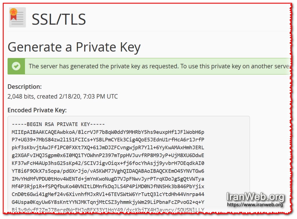 Encoded Private Key cpanel