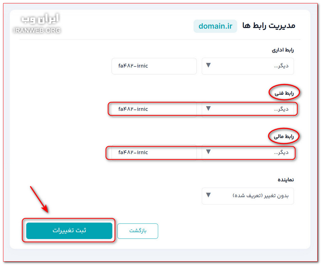 تغییر رابط مالی دامنه در ایرنیک